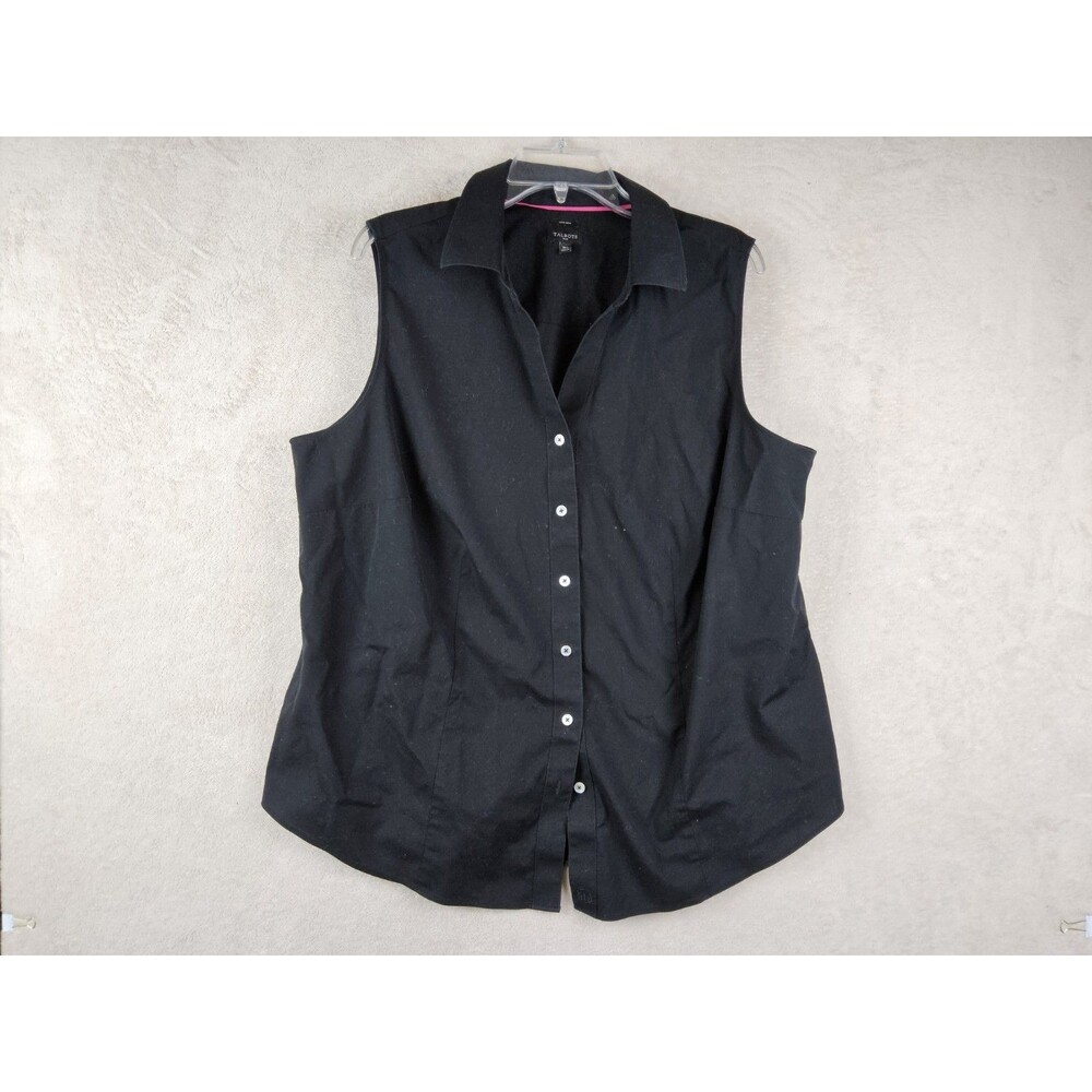Talbots Women's Non Iron Sleeveless Button Front Black Shirt Size 18W
